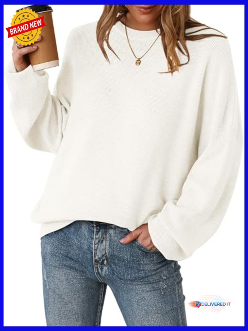 Oversized Wool Blend Crewneck Sweater Pullover
